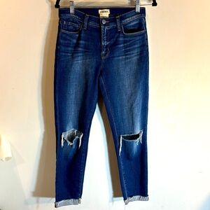 L'AGENCE Sz 25 Mid-Wash Busted Knee Distressed Ankle Mid-rise Tapered Leg Jeans